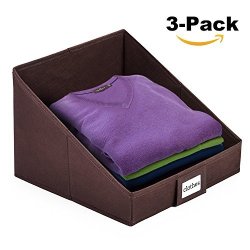 MaidMAX Closet Storage Bins Foldable Closet Shelf Storage Box Collapsible Drawers Organizer With Open Front & Label Holder For Clothing Sweaters Towels Linens Blankets Books 3 Set