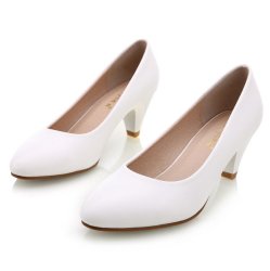 Yalnn Women's Leather Med Heels Shoes - White 8