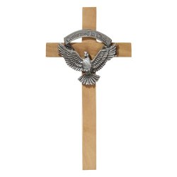 James Brennon - Confirmed In Christ dove Wooden Cross Pewter Figure