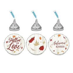 Andaz Press Fallin' In Love Autumn Fall Leaves Wedding Party Collection Chocolate Drop Label Stickers Trio 216-PACK Fits Hershey's Kisses Party Favors