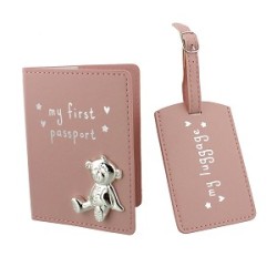 Button Corner Pu My First Passport And Luggage Tag - Pink