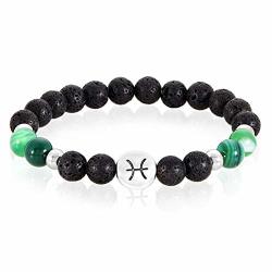 West Coast Jewelry Crucible Pisces Zodiac Sign Green Agate And Lava Stone Beaded Stretch Bracelet