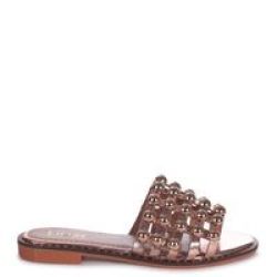 Ladies Cookie Slip On Slider With Studded Front Strap - Rosegold