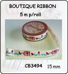 The Velvet Attic - Boutique Ribbon Printed Cotton Roll - Birdcages - 15mm X 5m