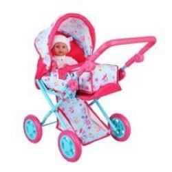 Pink Deluxe Dolls Stroller Pram With Removable Carry Cot