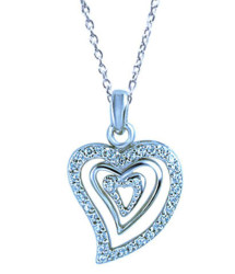 Sterling Silver Ladies Heart Pendant And Chain With Cubic Zirconia