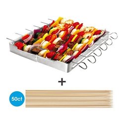 Unicook Heavy Duty Stainless Steel Barbecue Skewer Shish Kabob Set 6PCS 13L Skewer And Foldable Grill Rack Set Durable And Reusable Bonus Of 50PCS