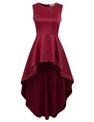 Grace Karin Women's Casual Asymmetry Hem Flared Dress Pure Color L Wine Red