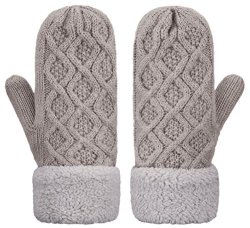 Il Caldo Womens Knitted Mittens Winter Twist Thick Plush Edge Warm Outdoor Gloves Dark Gray