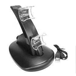 Jullynice Black LED Light Quick Dual USB Charging Dock Stand Charger For Playstation 3 For PS3 Controller Console