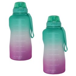 3.8L Giant Motivational Water Bottle Green And Purple - 2 Pack