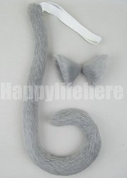 Happylifehere Long Fur Cat Ears And Cat Tail Set Halloween Party Kitty Cosplay Costume Kits Silver Gray