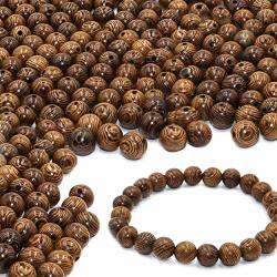 300 Pcs Wooden Beads For Jewelry Making Adults 8MM Dark Brown Assorted African Beads Macrame Supplies Round Beads Craft Wood Beads For Bracelets And
