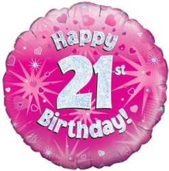 Oaktree - 18 Inch Foil Balloon - Happy 21ST Birthday Pink Holographic