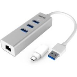 UNITEK Y-3083B 4-IN-1 USB 3.0 Ethernet Hub With Usb-c Adapter