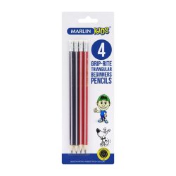 Marlin Kids Grip Rite Triangular 2B Pencils 4'S Pack Of 12