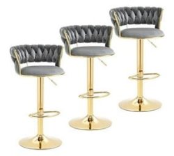 Swivel Velvet Bar Stools Set Of 3 Adjustable Counter Height Barstools Bar Chairs Modern Counter Stools With Back Upholstered Kitchen Island Chairs Sillas Para