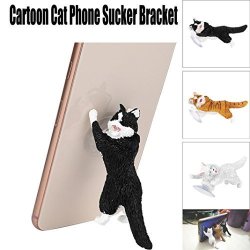 Cute Cat Phone Holder Cartoon Cat Phone Sucker Bracket Animal Model Phone Stand For Smartphone Black