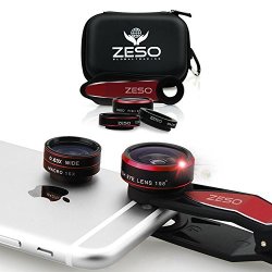 Apple Lens 3 In 1 Kit By Zeso Professional Fisheye Macro & Wide Angle Lenses For Samsung Galaxy Android Ipads Tablets