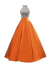 Heimo Women's Sequined Keyhole Back Evening Party Gowns Beaded Formal Prom Dresses Long H123 8 Orange