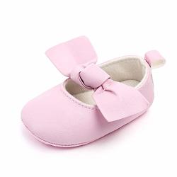 CLOUCKY Baby Girls Mary Jane Flats Dress Shoes Bowknot Infant Toddler First Walkers Soft Crib Shoes