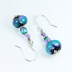 Earrings Murano Glass Beads Hand Made Rainbow Dots