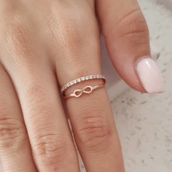 Kiera-rose Rose Gold Plated 925 Sterling Silver Cz Infinity Double Ring - Size 5