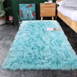 Mengh 2'X2' Shaggy Carpets Faux Fur Floor Carpet Non-slip Washable For Children Bedroom Or Nursery - Blue