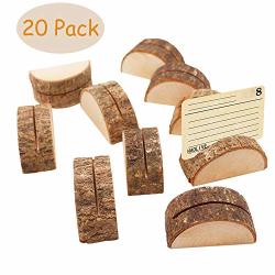 Aimyoo Wooden Card Holders - Rustic Real Wood Table Number Stands Picture Memo Clip Note Photo Clip For Home Party Decoration Wedding Favors Pack Of 20