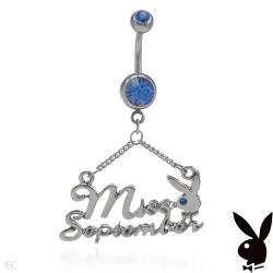 Blue Crystal Play Boy Belly Ring In Stainless Steel