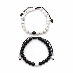 Auear 2 Pack Distance Bracelets For Couples Touch His And Hers Matte Agate Bracelet Couples Bracelet Distance Bracelet Energy Beads Bracelet Black White