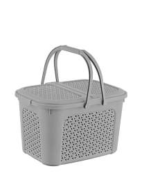 Large Rattan Picnic Basket - Grey