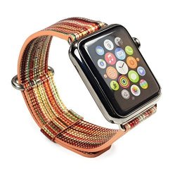 Tuff-luv Genuine Leather Single Layer Wrist Watch Strap Fashion Band For Apple Watch Series 1 2 3 Strap - 42MM - Aztec - Orange