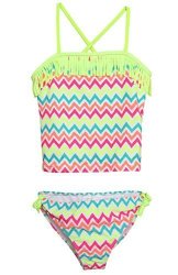 Attraco Little Girls Rainbow Wave Stripe Two Piece Swimsuit Tankini Set Size 7
