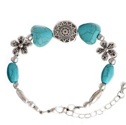 Urban Charm Boho Bracelet With Turquoise Stone Beads - Flower