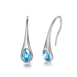 Aoboco 925 Sterling Silver Small Pear-shaped Modern Style Hook Dangle Drop Earrings For Women Crystals From Swarovski Simulated Aquamarine
