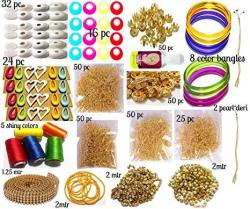Goelx Silk Thread Jewellery Making Kit 50 Pair Jhumka Earring Base Materials All Items Set With Silk Thread 17 Items