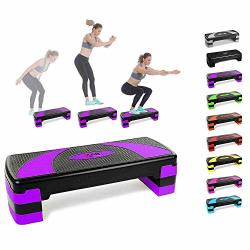 XN8 Adjustable Aerobic Step Platform Cardio Exercise Stepper With Removable Raisers Height 3 Levels 4" 6" & 8" For Gym Training Workout Purple