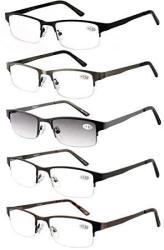 Eyecedar Metal Half-frame Reading Glasses Men 5-PACK Spring Hinges Stainless Steel Material Includes Sun Readers +1.50