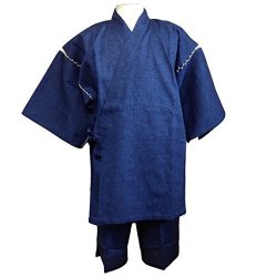 Edoten Japan Kimono Tsumugi Jinbei Blue XL