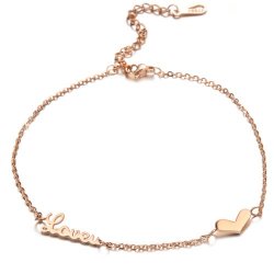 Elove Jewelry Rose Gold Stainless Steel Loveu And Heart Bracelet Anklets For Women
