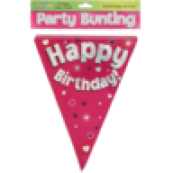 Pink & Silver Sparkling Fizz Happy Birthday Bunting 3.9M
