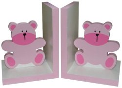 Wooden Pink Teddy Bookends