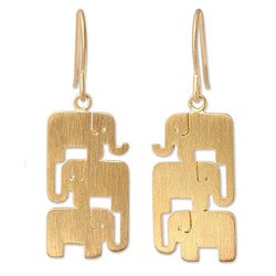 Novica Yellow Gold Plated .925 Sterling Silver Vermeil Dangle Earrings Elephant Stack'