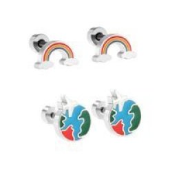 Travel The World & Rainbow Earrings - In 304 Stainless Steel