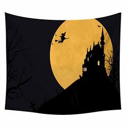 Halloween Orange Tapestry 3D Wall Hanging Pumpkins Prit Wall Blanket With Castle Bat Moon Night Image Tapestry Throw Fabric Tapestry For Bedroom Living Room