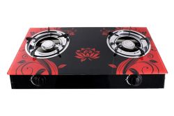 Two-burner Auto-ignition Tempered Glass Panel Gas Stove - Red Petal
