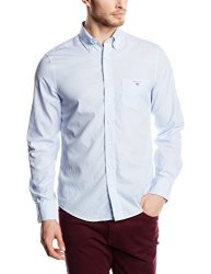 Gant Men's The Broadcloth Banker Stripe Slim Fit Button Down Shirt Hamptons Blue L
