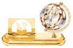 24K Gold Plated Business Card Holder With A Spinning Globe And Clear Crystals