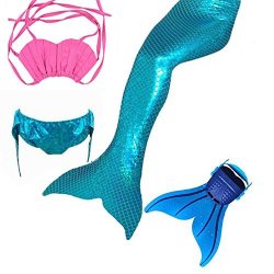 Kids Girls Sparkle Mermaid Tail With Monofin Swimmable Swimwear 130 8-10Y Light Blue